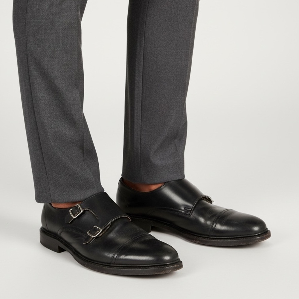 Frye James Monk Strap Black Leather Shoe Size Men's